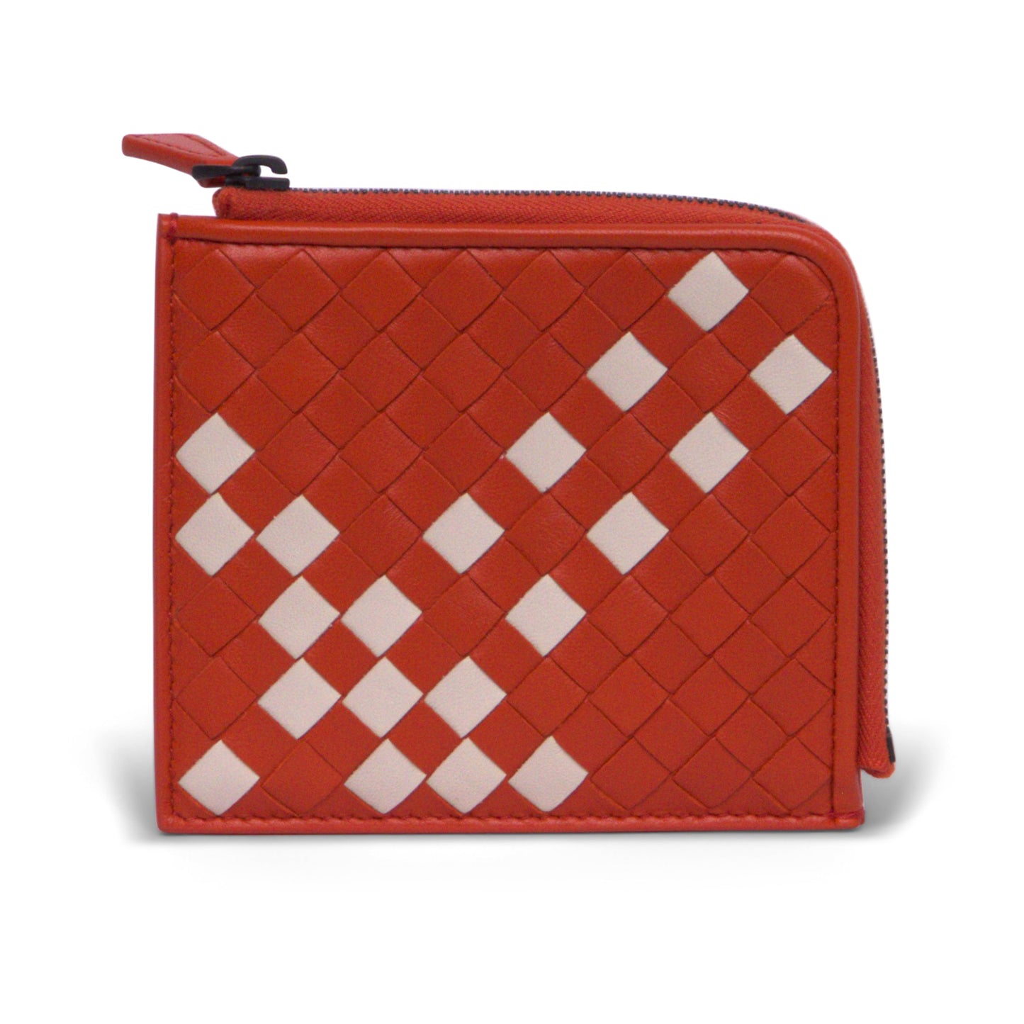 Bottega Veneta Intrecciato Leather Zip-Around Slim Wallet ONE SIZE Orange