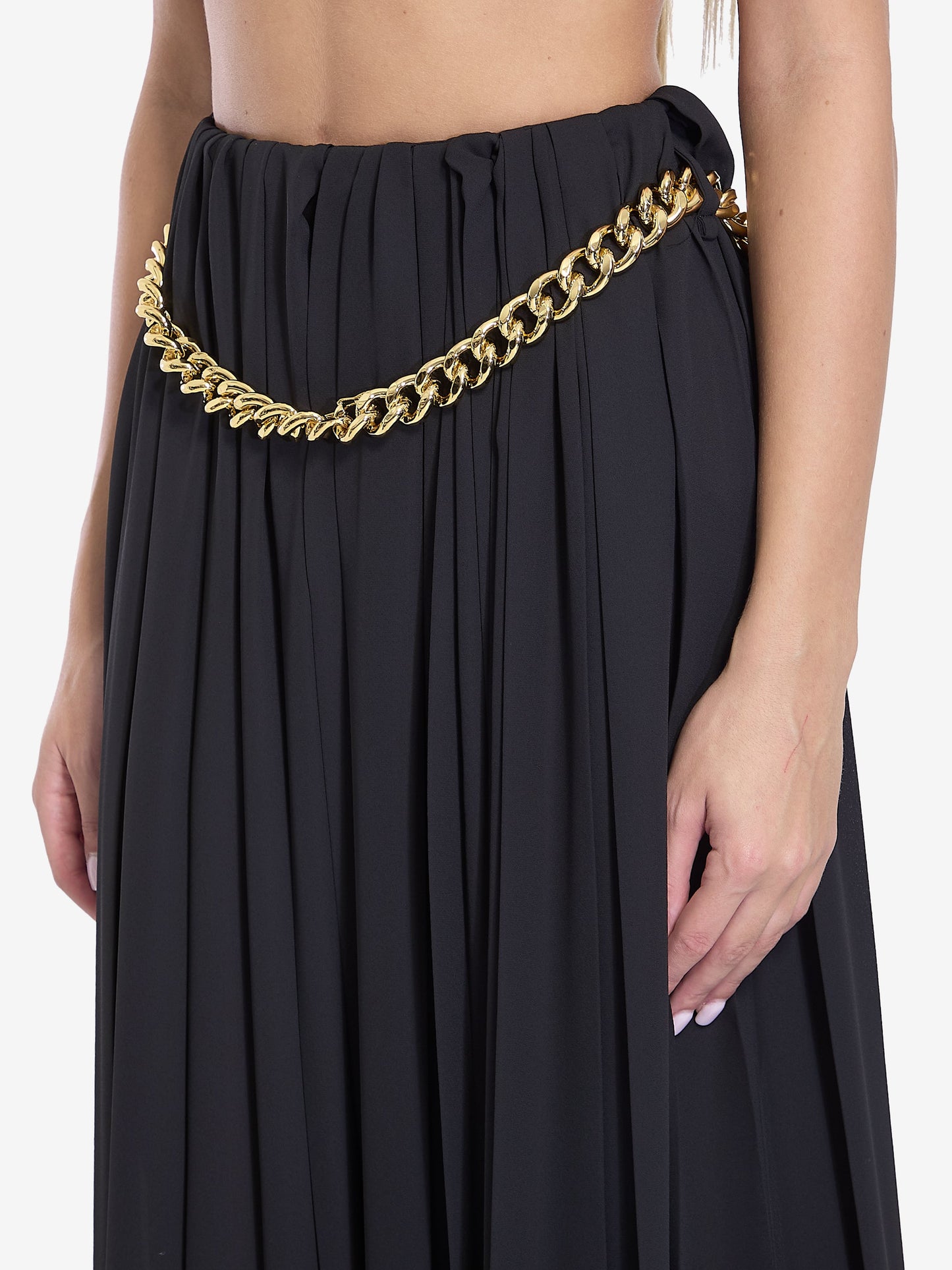 BALENCIAGA High-Waisted Pleated Skirt with Chain Detail - Ankle Length