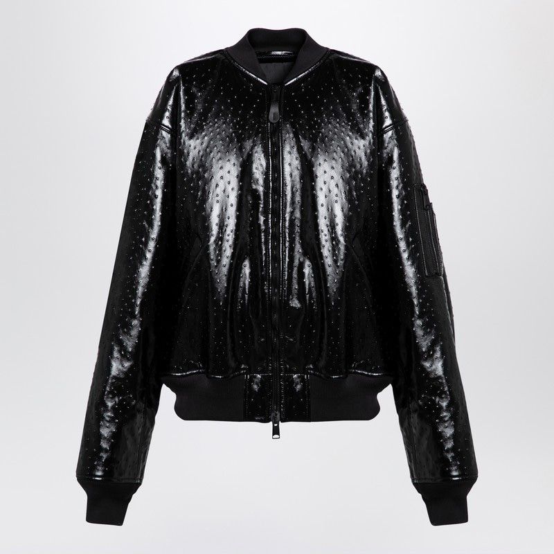 BALENCIAGA Ostrich-Effect Lambskin Leather Bomber Jacket - Women