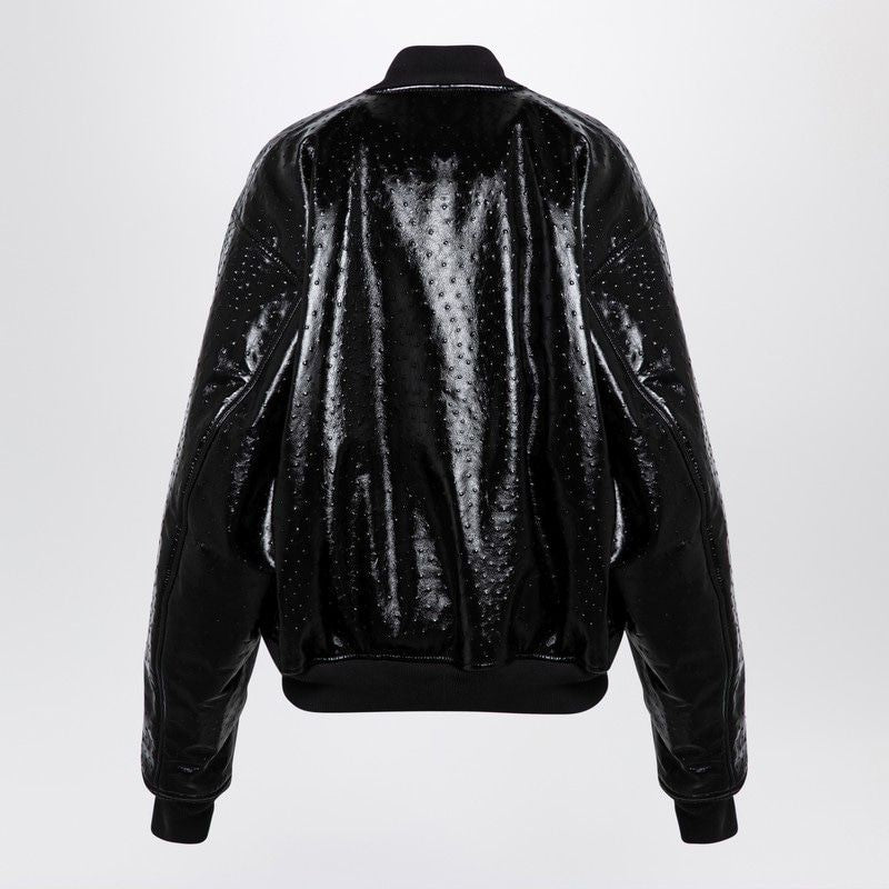 BALENCIAGA Ostrich-Effect Lambskin Leather Bomber Jacket - Women