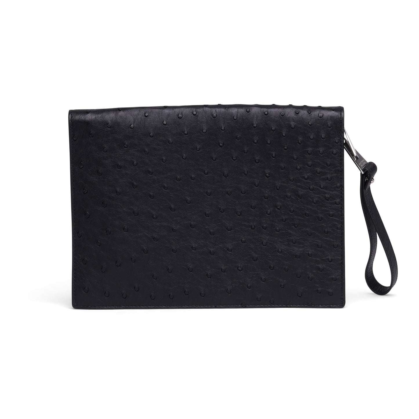 Bottega Veneta Ostrich Leather Document Case Wristlet ONE SIZE Black
