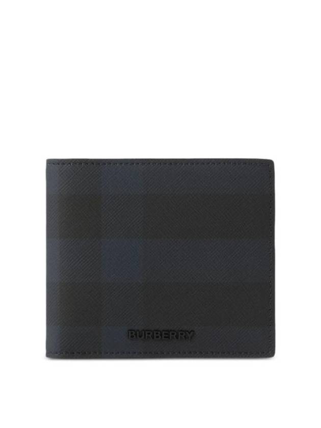 Burberry Check Half Leather Half Wallet Navy