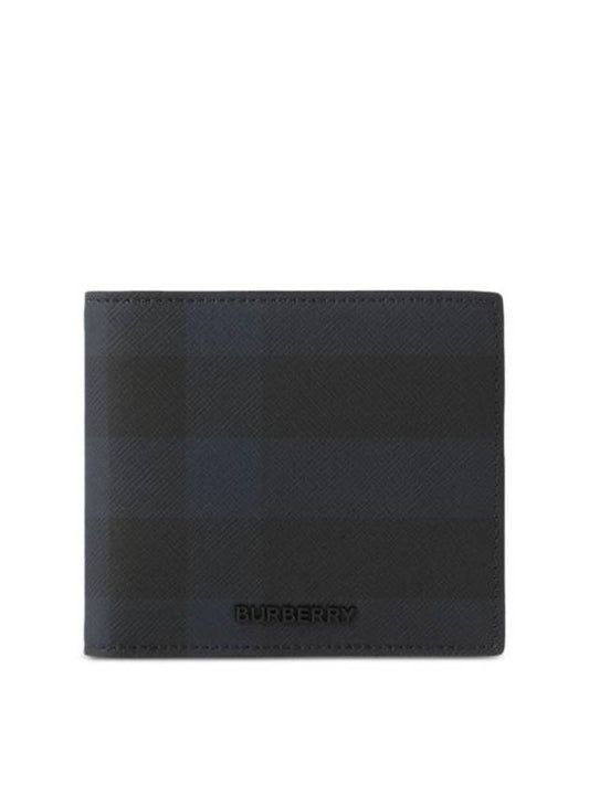 Burberry Check Half Leather Half Wallet Navy