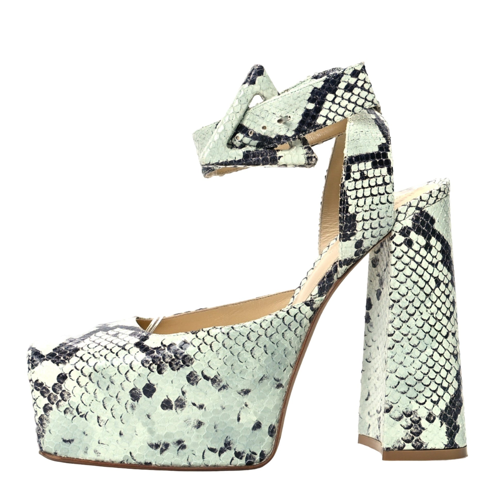 Bottega Veneta Faded Python Noir Tower Pumps 36 Green,Black