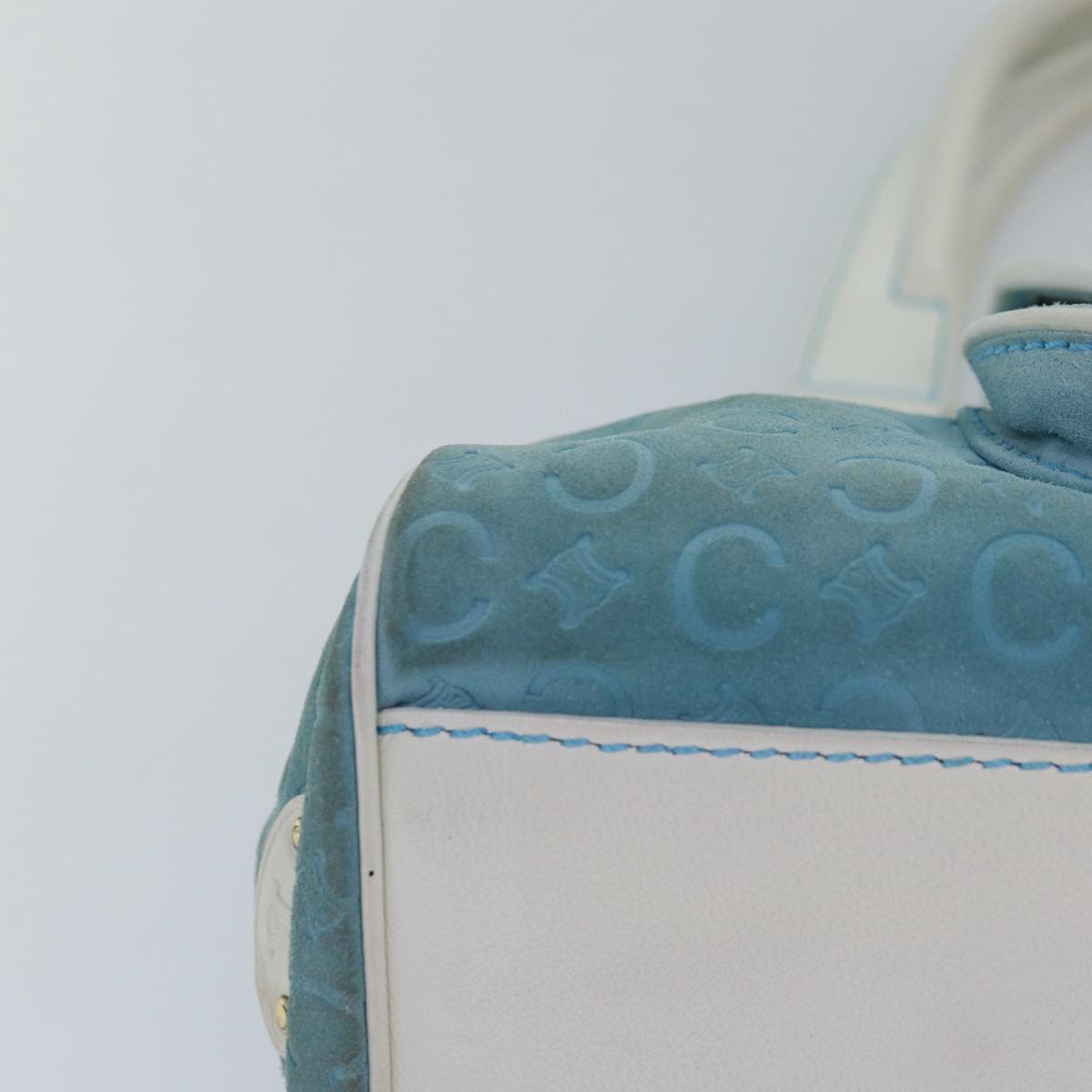 CELINE C Macadam Canvas Hand Bag Suede Light Blue  81050