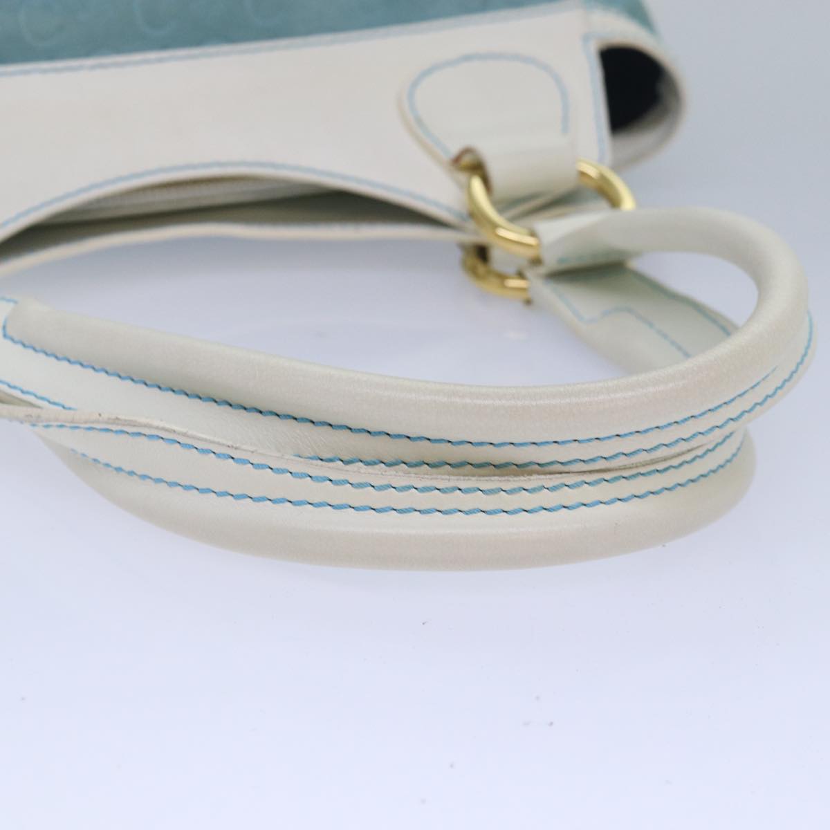 CELINE C Macadam Canvas Hand Bag Suede Light Blue  81050
