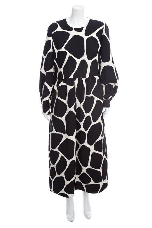 Valentino Black & White Long Sleeve Midi Abstract Dot Dress SZ 46