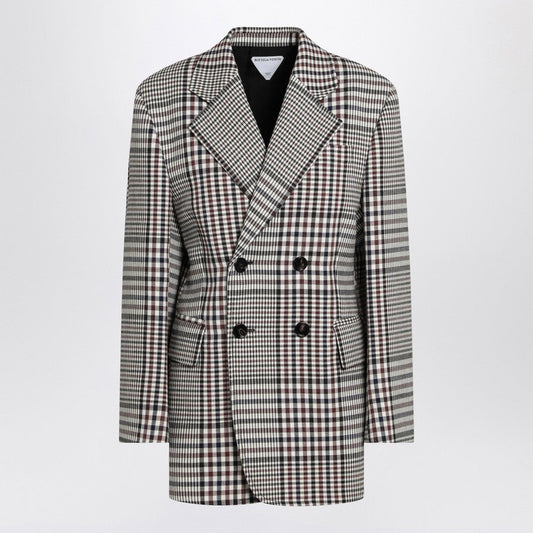 Bottega Veneta Women Double-Breasted Checkered Jacket In Structured Cotton