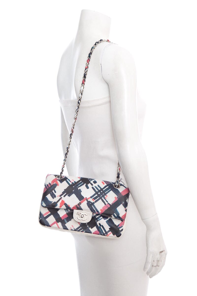 Chanel 2016 Blue and White Painted Print Lambskin Airline Classic Double Flap