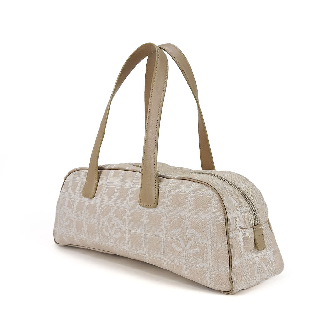 Chanel Handbag Jacquard Nylon Leather Beige