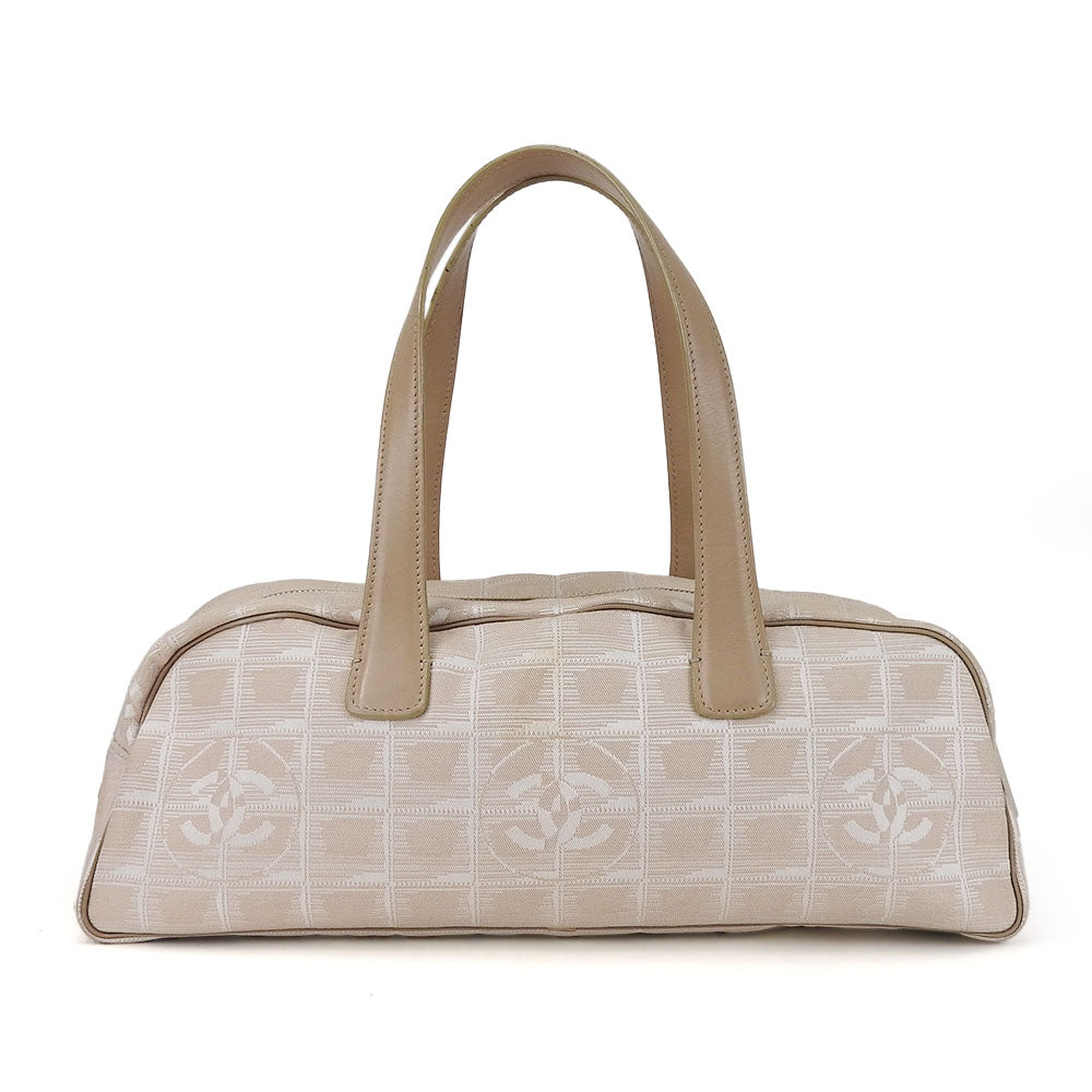 Chanel Handbag Jacquard Nylon Leather Beige