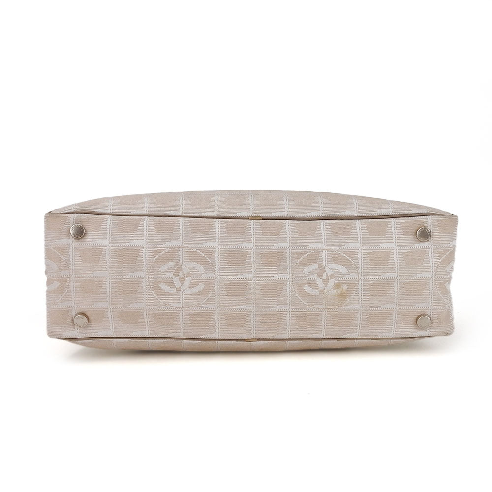 Chanel Handbag Jacquard Nylon Leather Beige