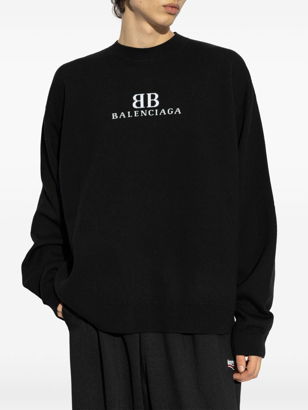 BALENCIAGA Oversized Wool Blend Crewneck Sweater