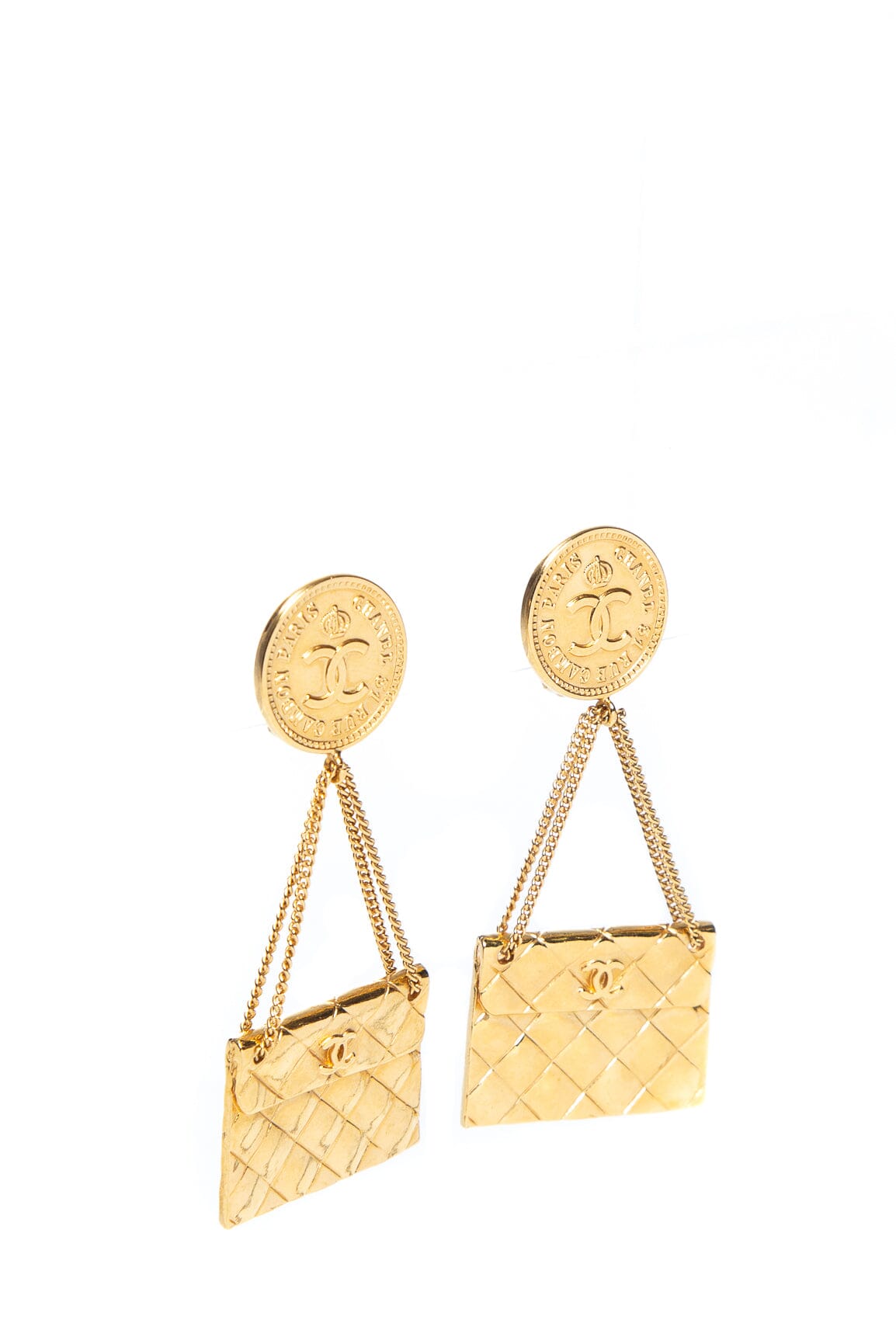 Chanel Vintage 1993 Spring 31 Gold Rue Cambon Purse Drop Clip-On Earrings