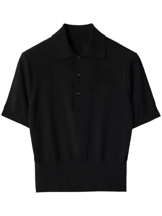Burberry Slim Fit Cotton Blend Knit Polo Shirt Black
