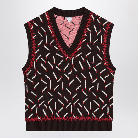 Bottega Veneta Men Brown Jacquard Vest With Matchstick Pattern