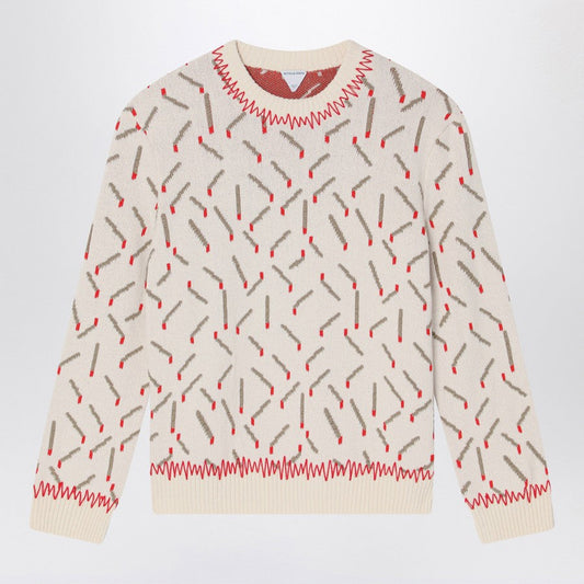 Bottega Veneta Men Ivory Sweater With Matchstick Jacquard Motif