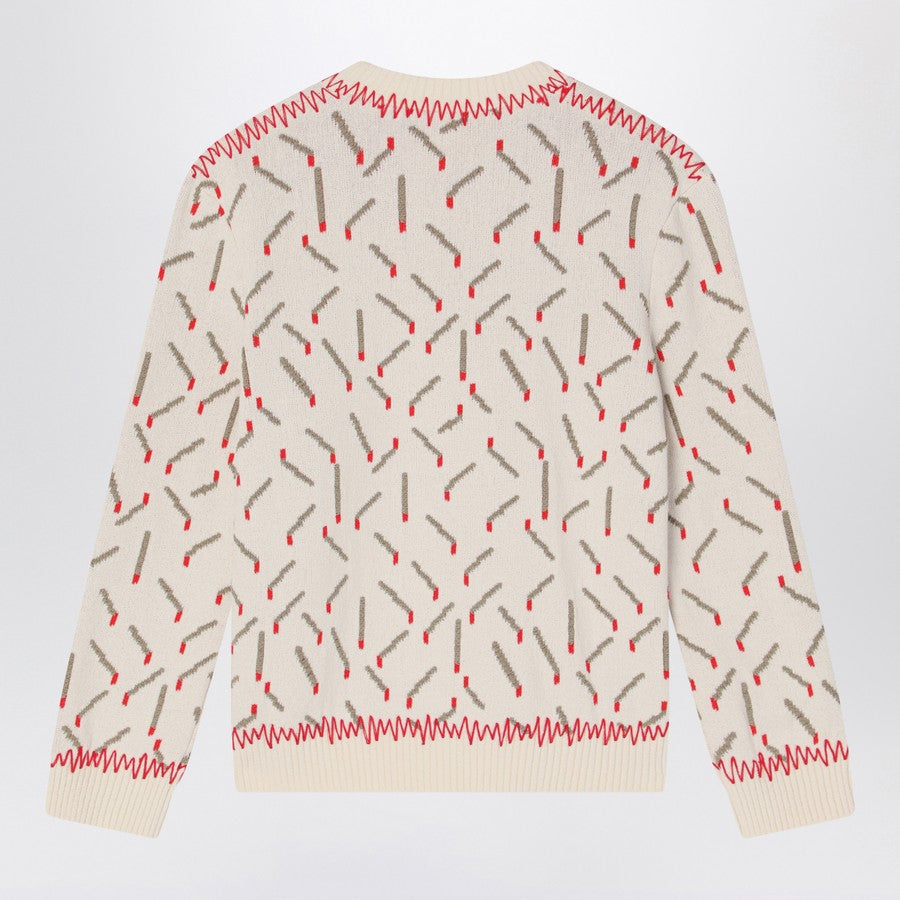 Bottega Veneta Men Ivory Sweater With Matchstick Jacquard Motif