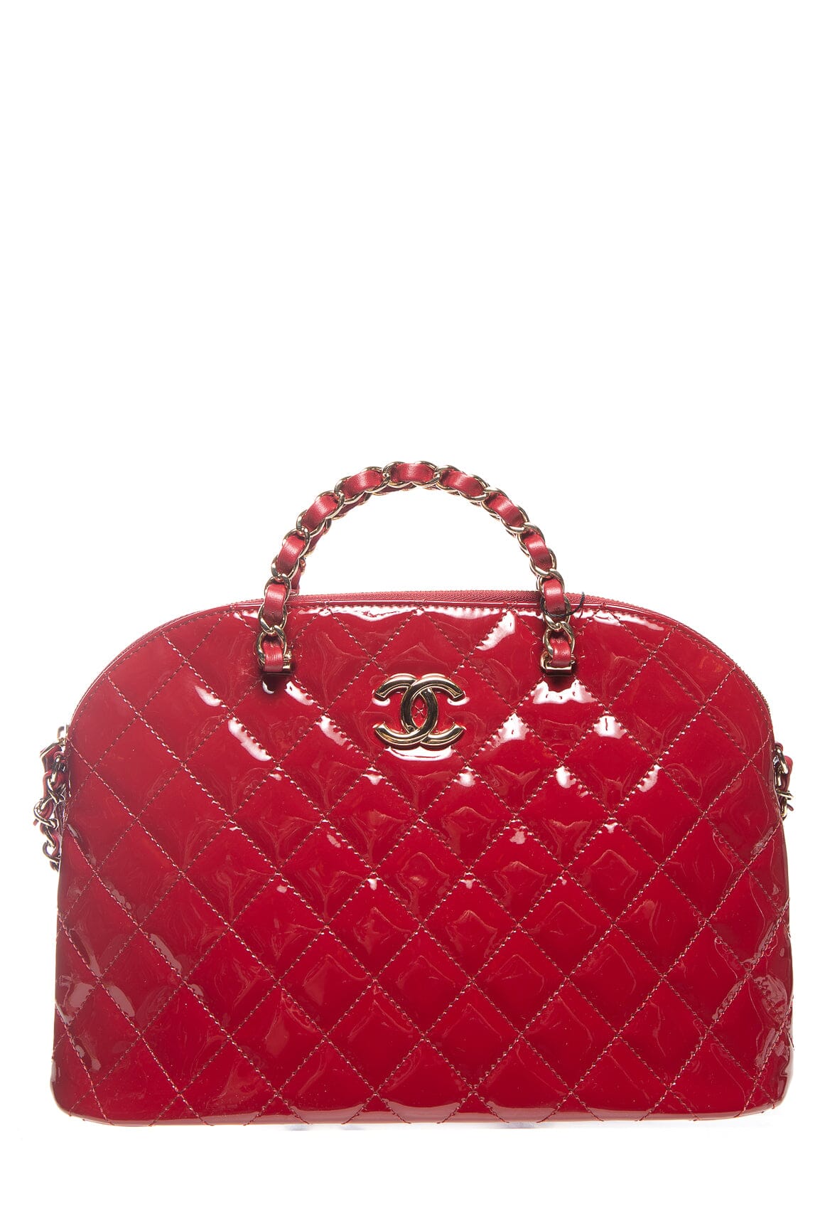 Chanel Red Patent Quilted Small Shopping Handbag