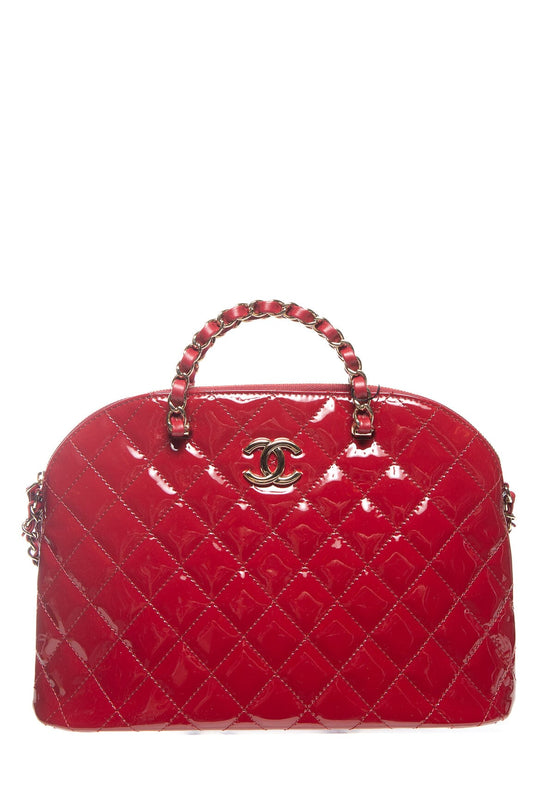 Chanel Red Patent Quilted Small Shopping Handbag