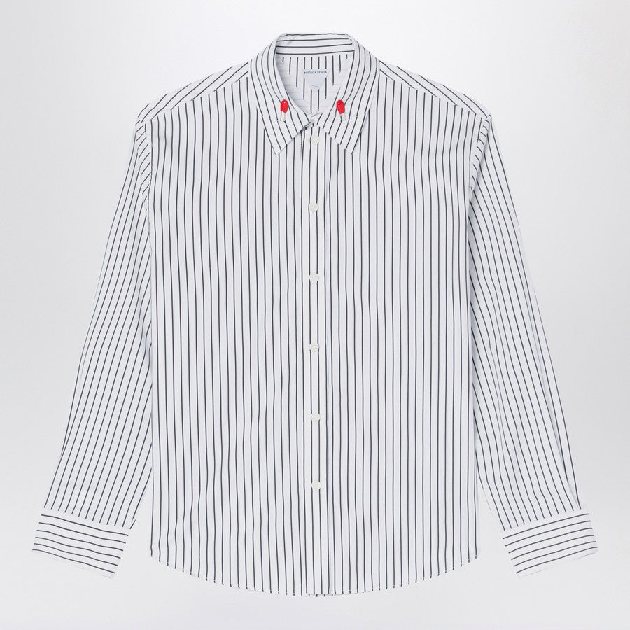 Bottega Veneta Men White Shirt With Black Stripes In Cotton