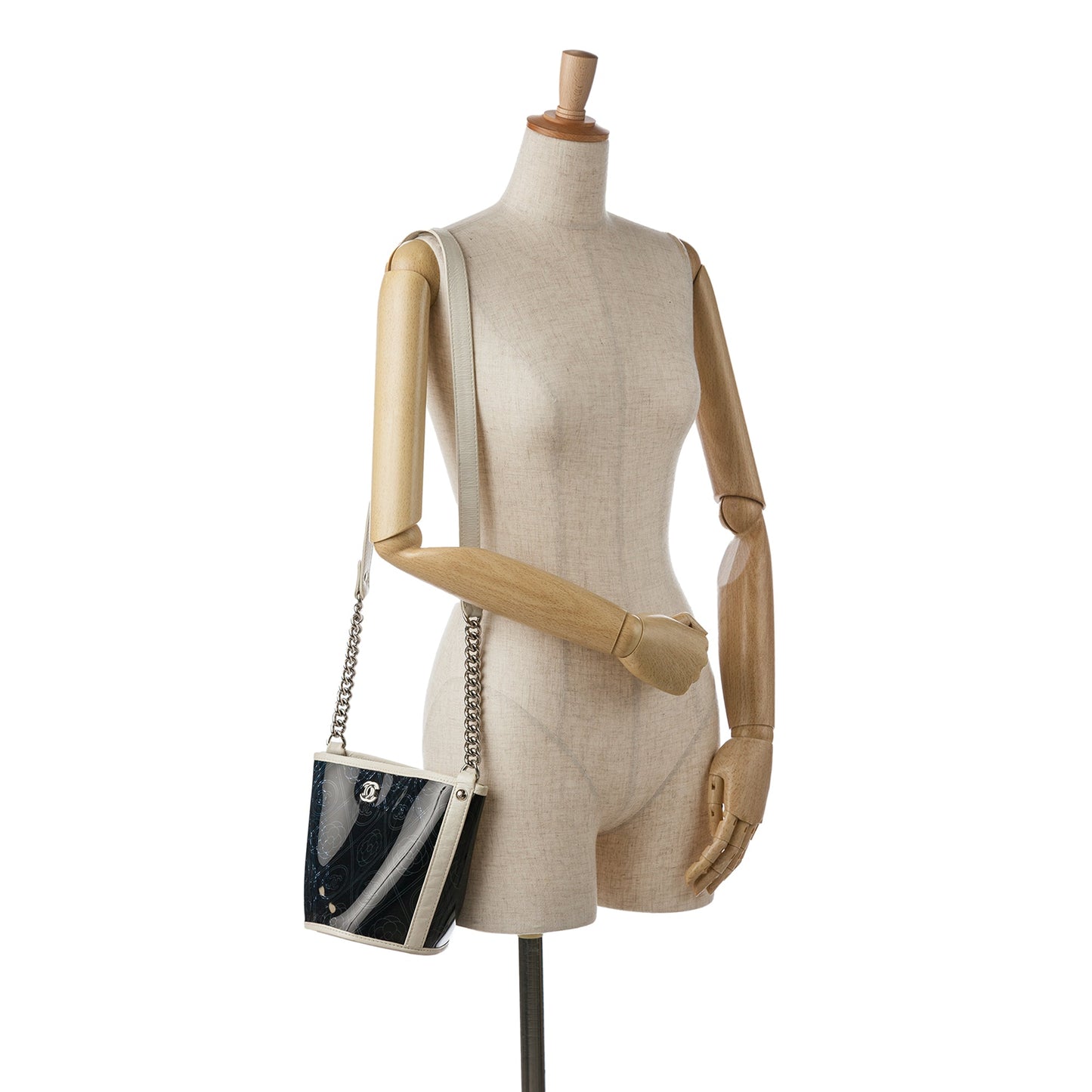 Black Chanel Crumpled Calfskin PVC Camellia Bucket