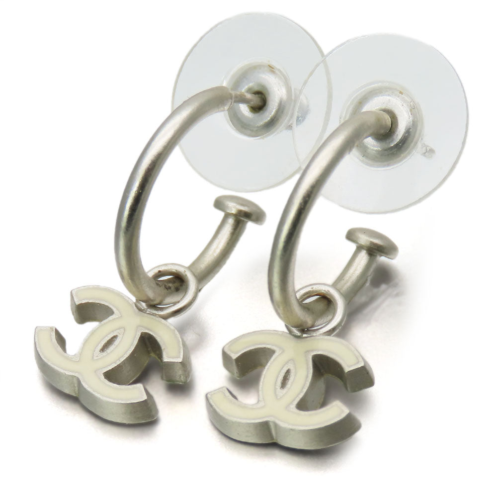 Chanel Coco Mark Metal White Earrings