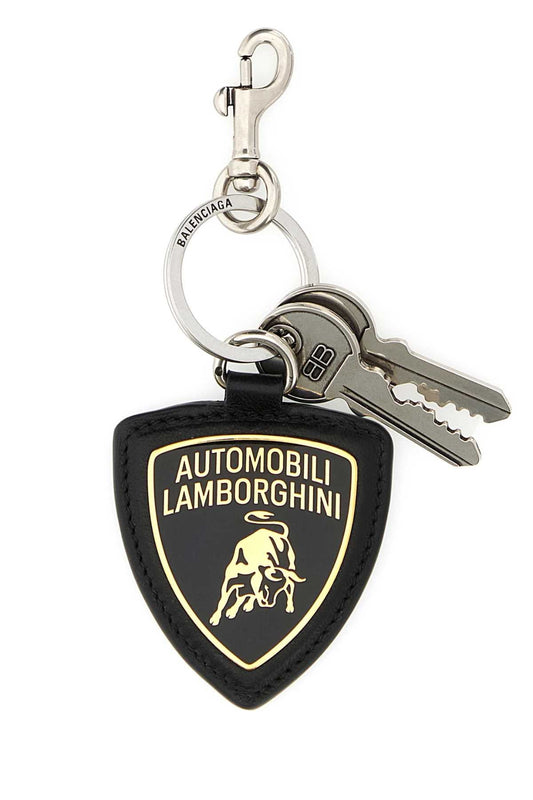 BALENCIAGA Metal and Leather Keyring Collaboration Shield Charm for Men