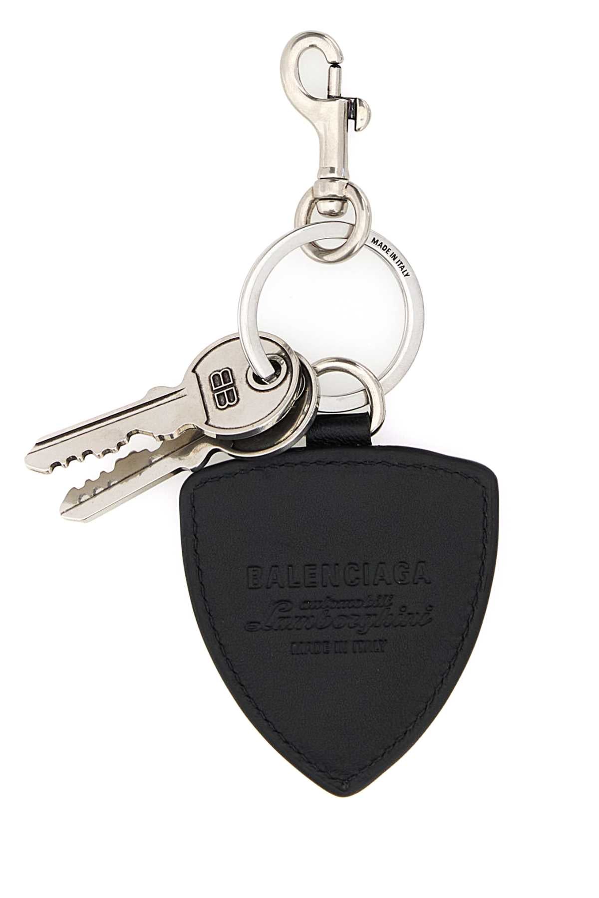 BALENCIAGA Metal and Leather Keyring Collaboration Shield Charm for Men