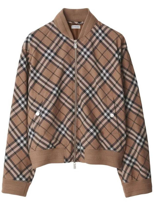 Burberry Harrington Check Wool Blend Zip-Up Jacket Brown
