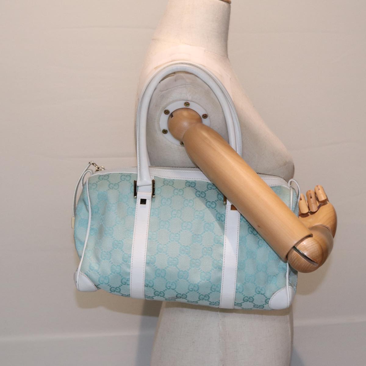 GUCCI GG Canvas Hand Bag Peppermint Gold 000 0851  85472