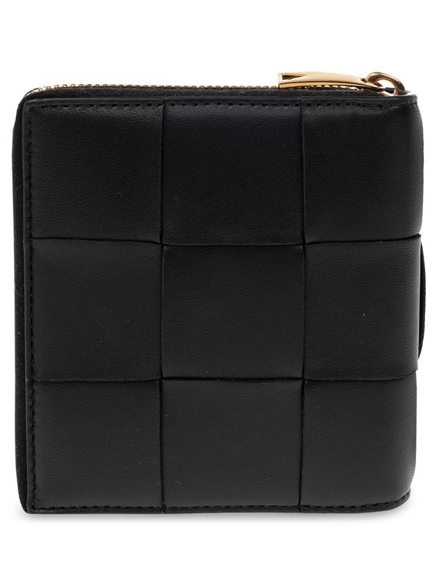 Bottega Veneta Cassette Compact Zip Around Small Leather Half Wallet Black