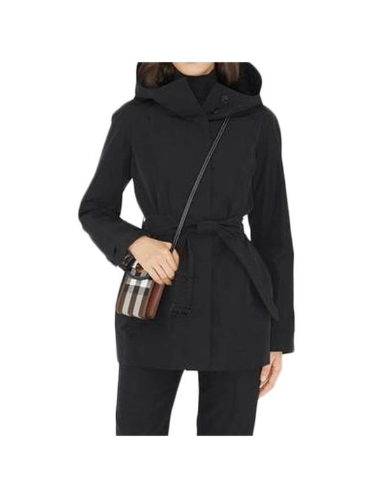 Burberry Technical Cotton Hooded Trench Coat Black