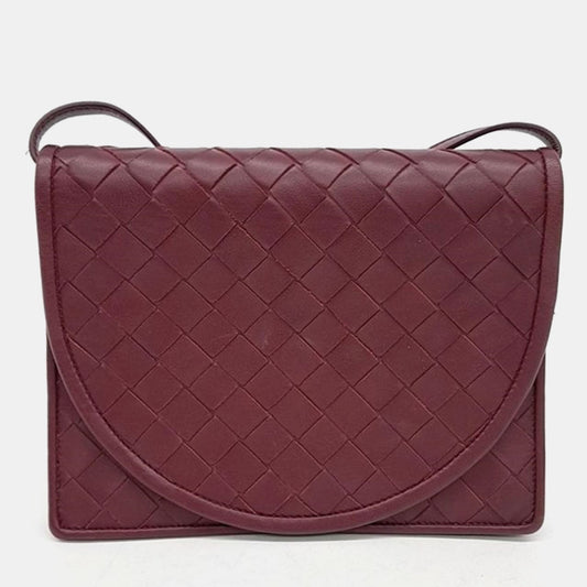 Bottega Veneta Burgundy Intrecciato Leather Mesh Flap Bag