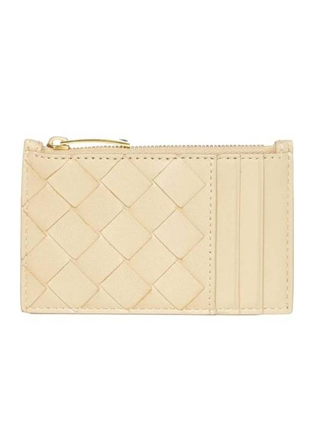 Bottega Veneta Intrecciato Zipper Card Wallet Beige