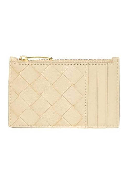 Bottega Veneta Intrecciato Zipper Card Wallet Beige