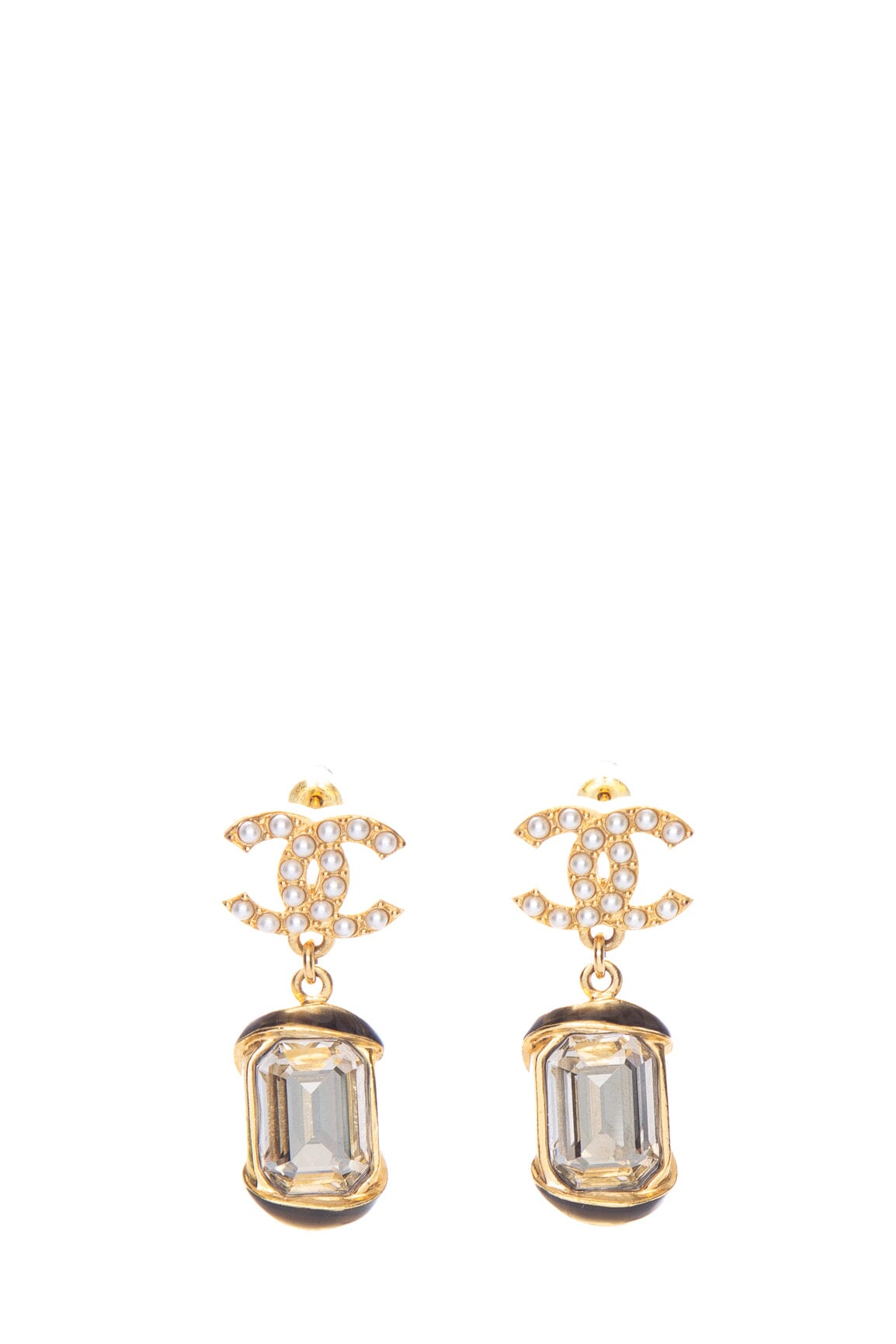 Chanel 2022 Gold CC Crystal Drop Earrings