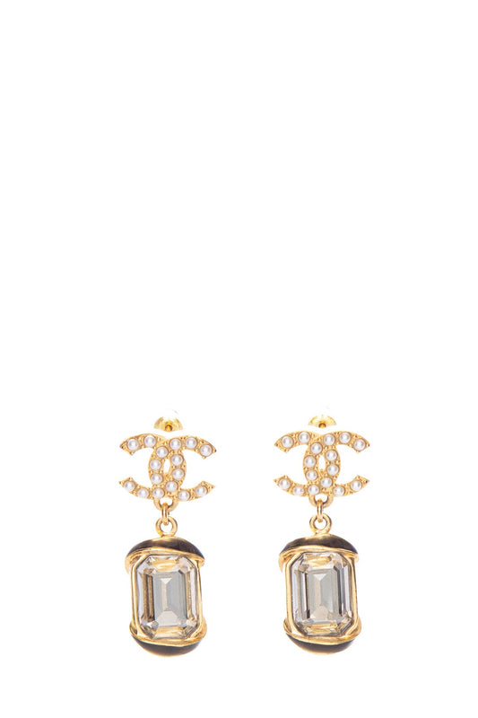 Chanel 2022 Gold CC Crystal Drop Earrings