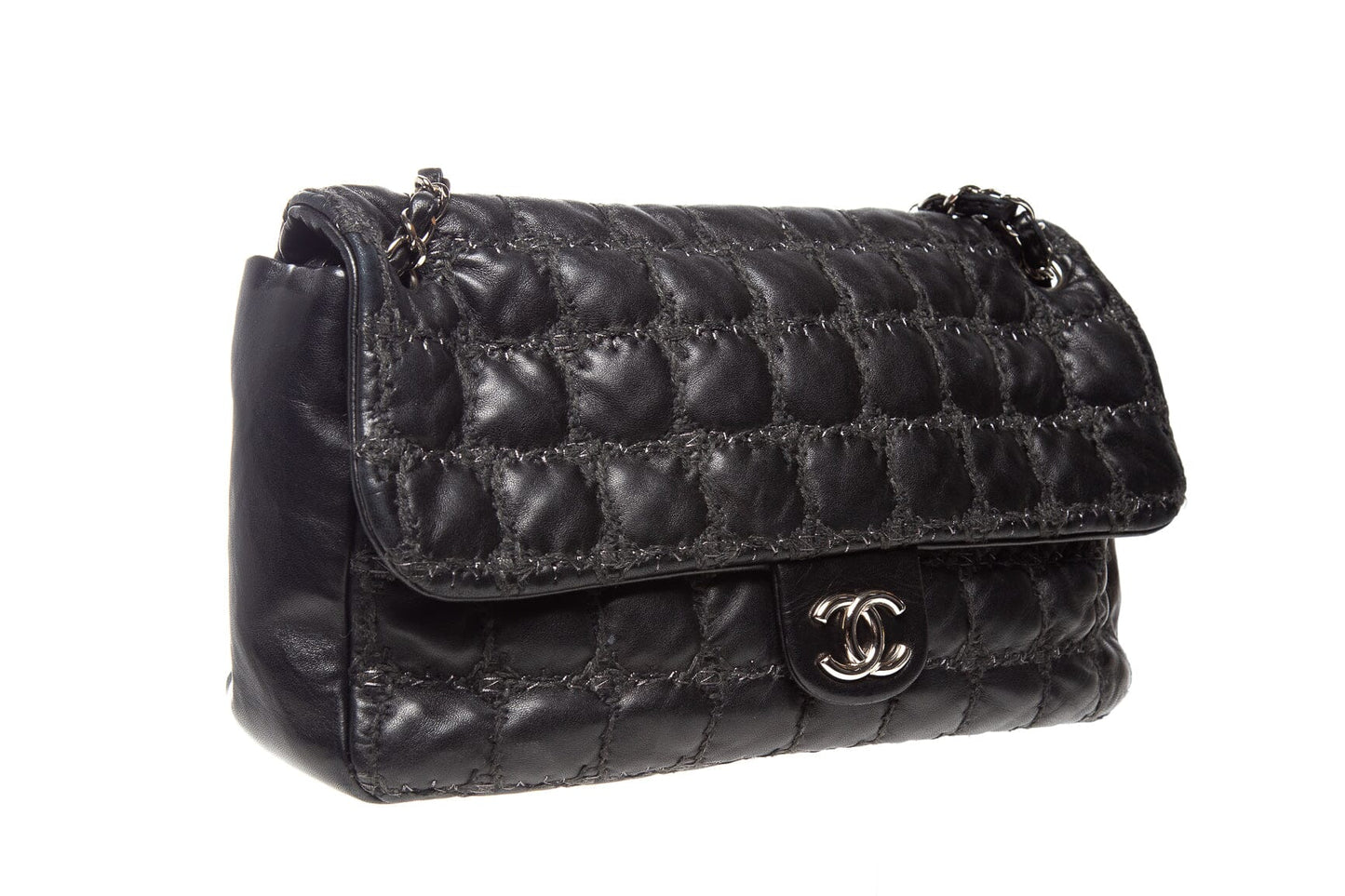Chanel Black Leather and Tweed Flap Handbag