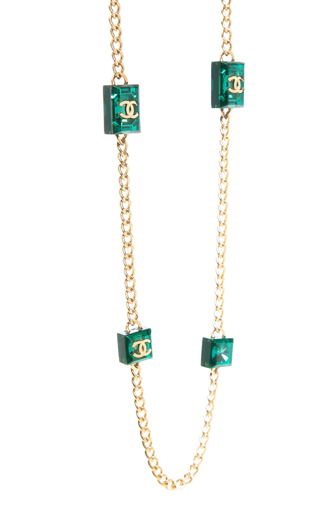 Chanel Gold and Green Resin Cubes Necklace