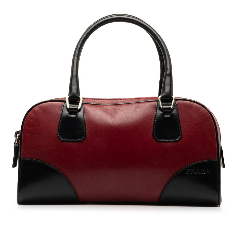 Prada Logo Handbag Wine Red Black Leather  Prada