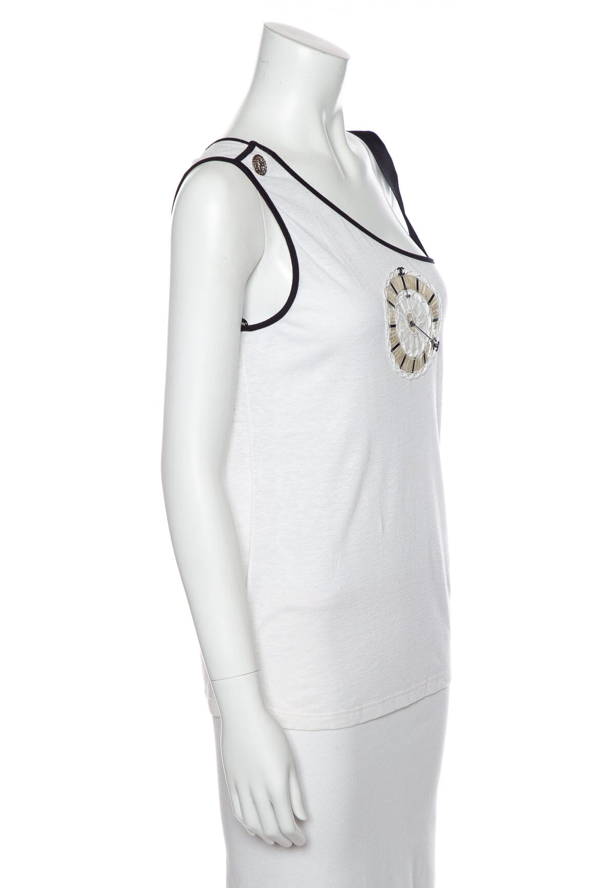 Chanel Cream One Shoulder Clock Design Tank SZ 40
