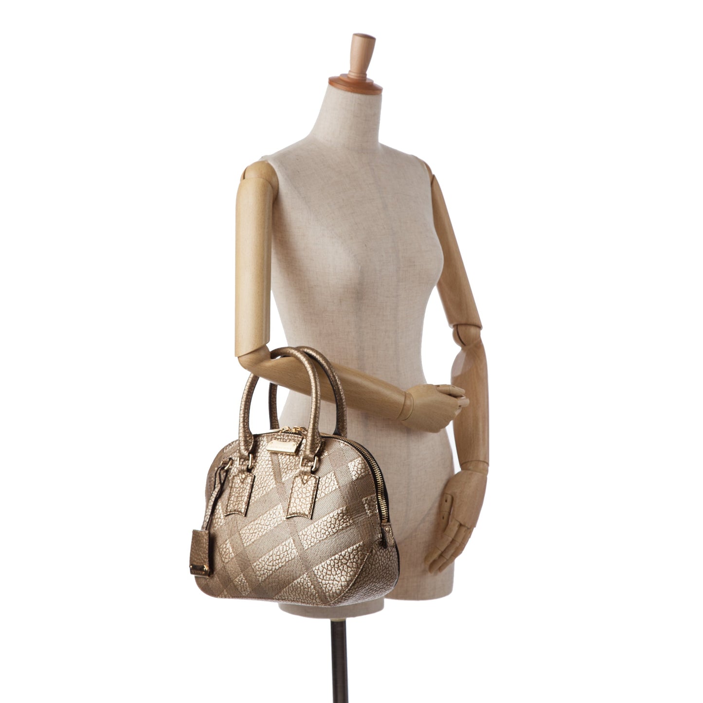 Brown Burberry Embossed Leather Orchard Handle Bag