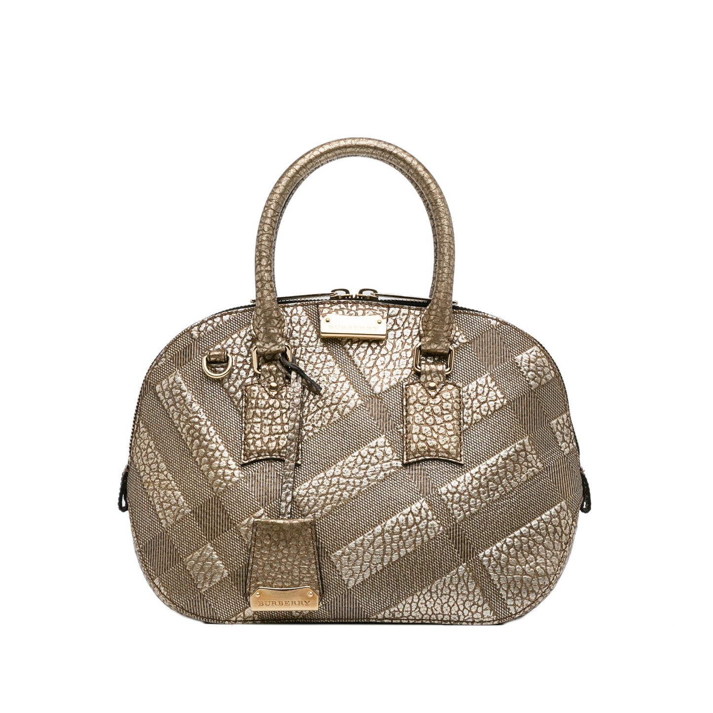 Brown Burberry Embossed Leather Orchard Handle Bag