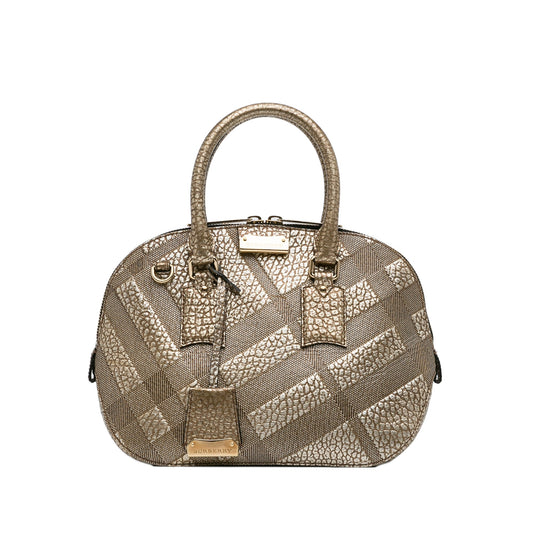 Brown Burberry Embossed Leather Orchard Handle Bag