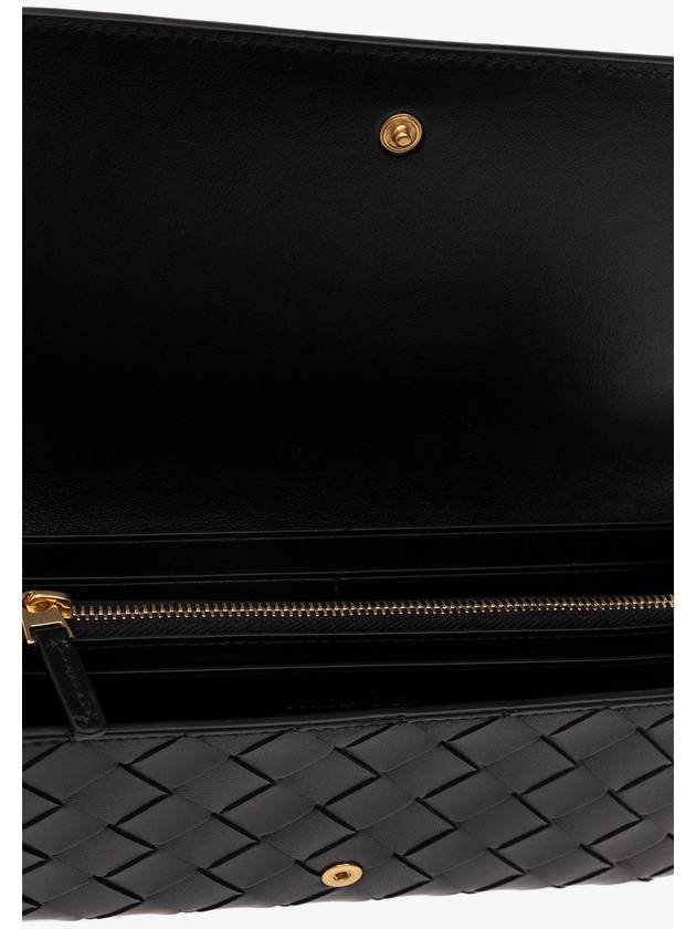 Bottega Veneta Intrecciato Large Flap Long Wallet Black
