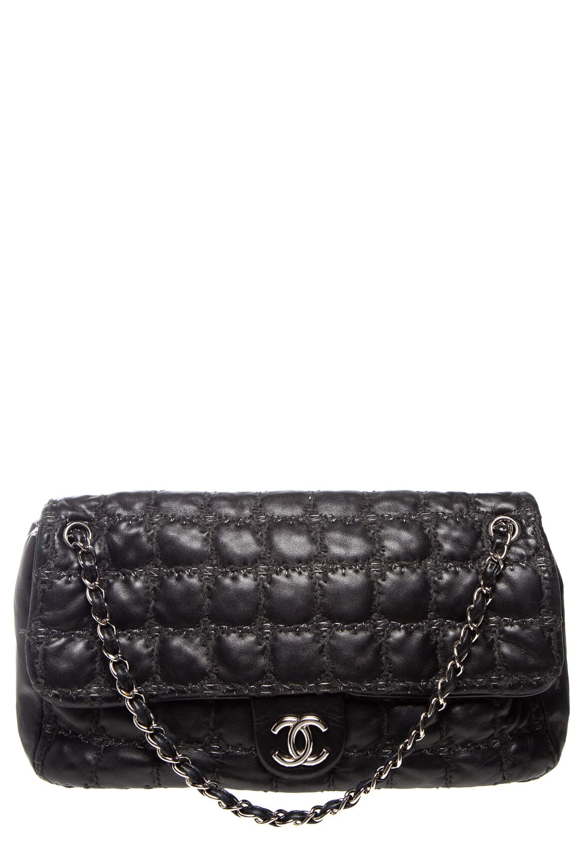 Chanel Black Leather and Tweed Flap Handbag