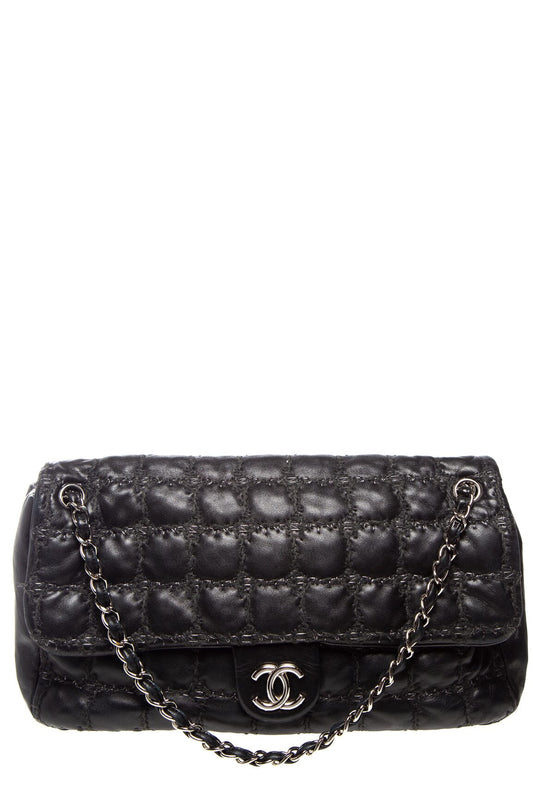 Chanel Black Leather and Tweed Flap Handbag
