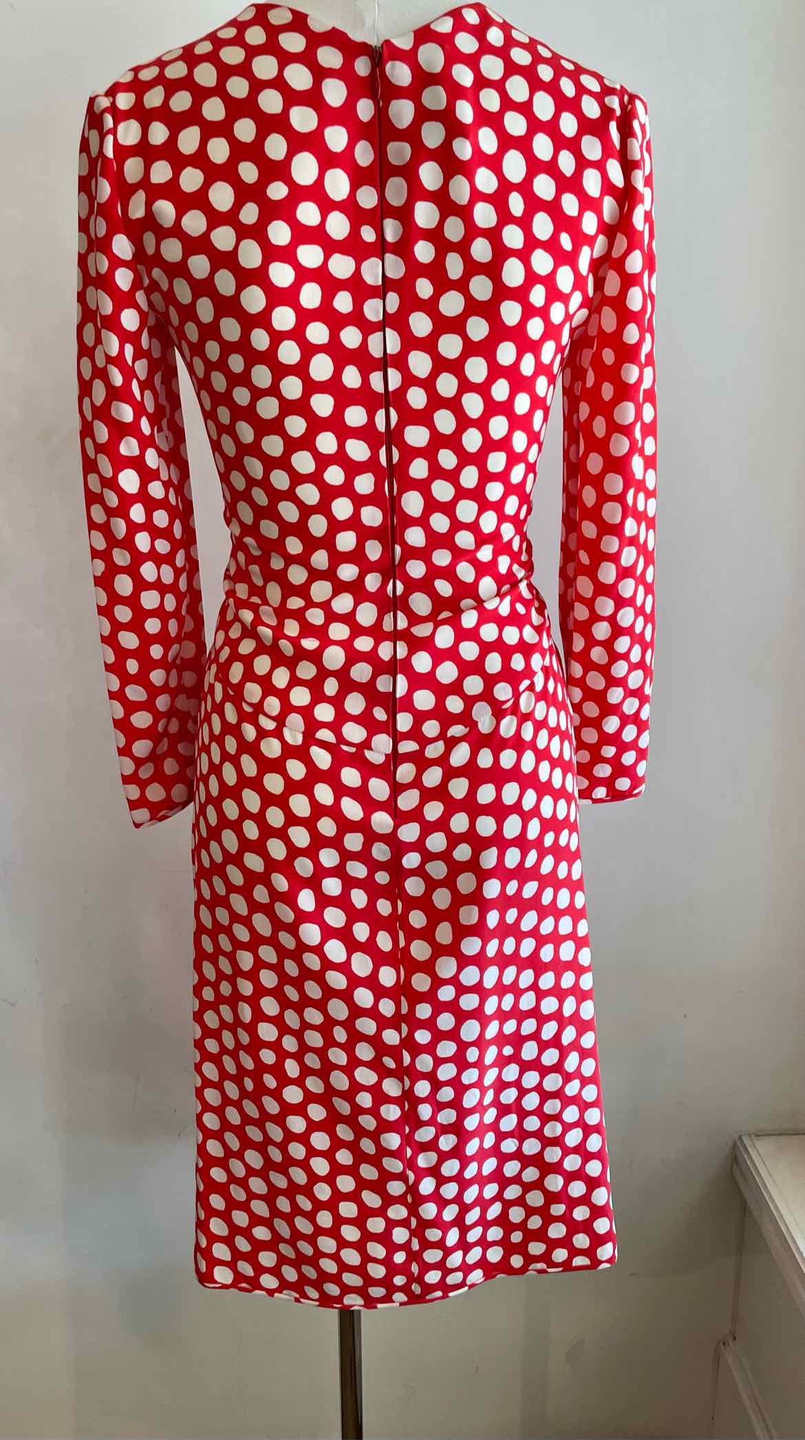 VALENTINO Size 6 Red Silk Polka Dot Dress