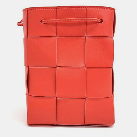 Bottega Veneta Red Woven Leather Cassette Bucket Bag
